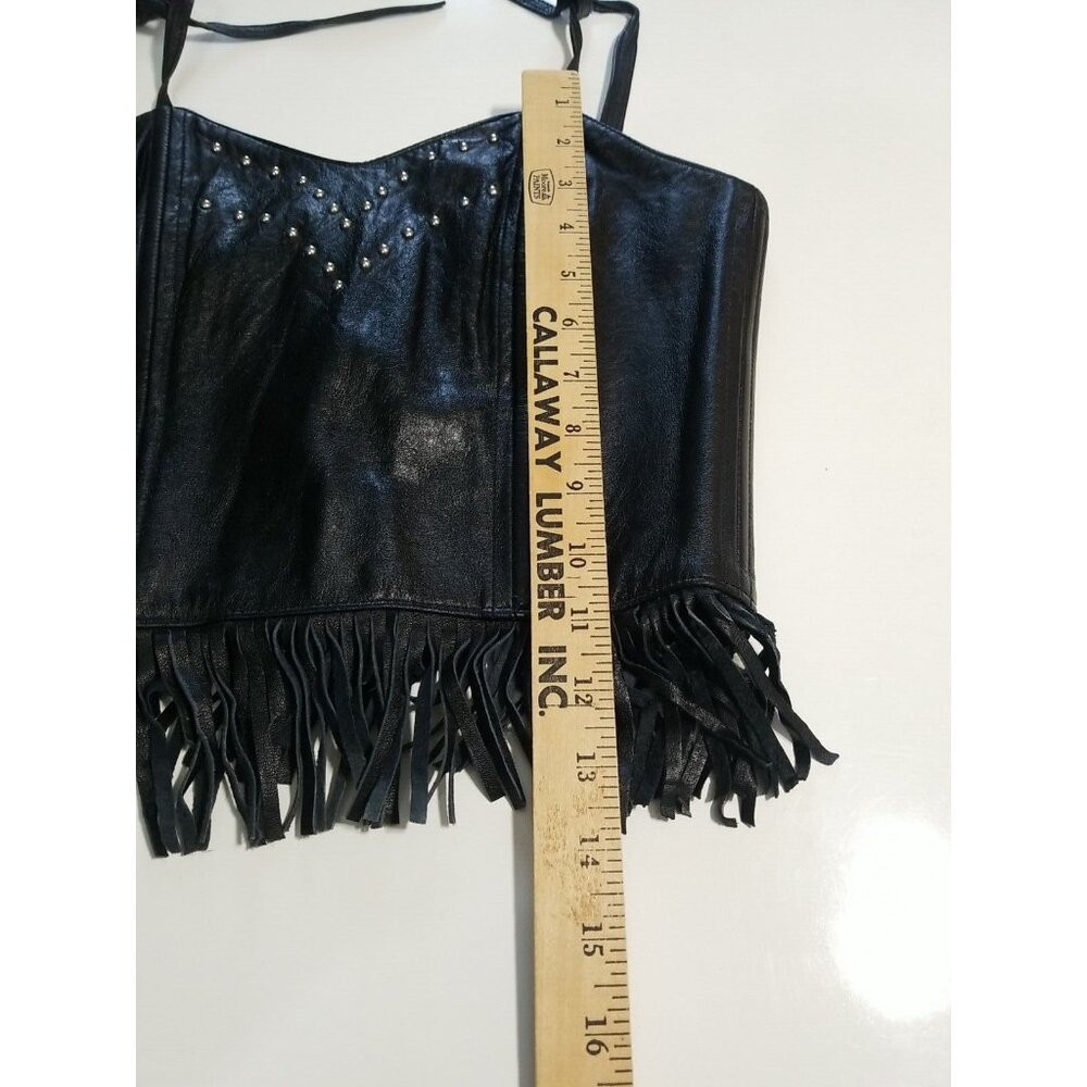 Bikers Choice Vtg  Fringe Crop Top S Black Festival Boho Biker - Picture 9 of 10